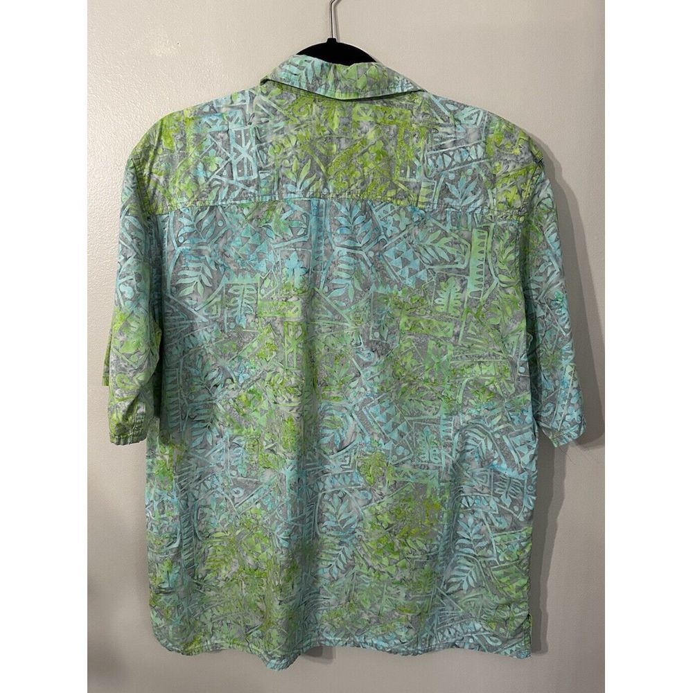 Pete‎ Huntington Bali Handcrafted Green Blue Hawaiian Shirt Size Medium Popover - Picture 3 of 9